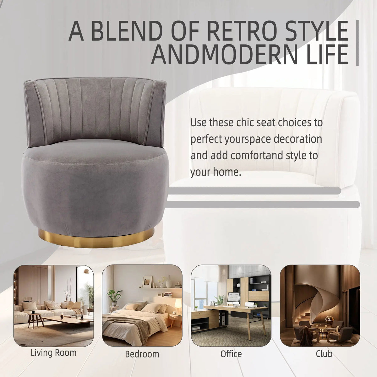 360 Degree Swivel Barrel Chair | Cuddle Accent Sofa Chair | Super Soft Fabric | Wrap-Around Barrel Back
