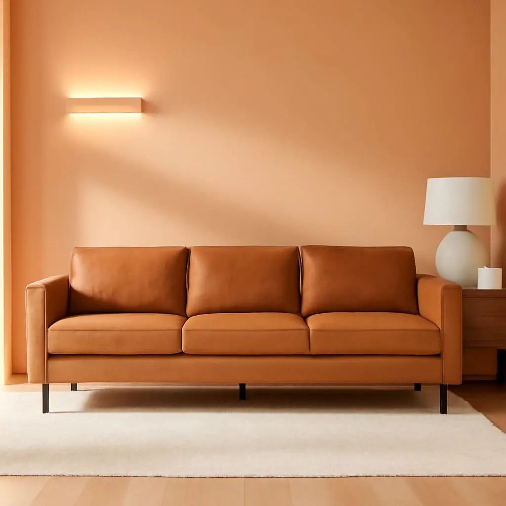 Leather Sofa 90 Inch Cognac Tan Brown Italian Nappa from PriceLows™