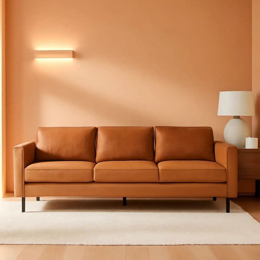 Leather Sofa 90 Inch Cognac Tan Brown Italian Nappa from PriceLows™
