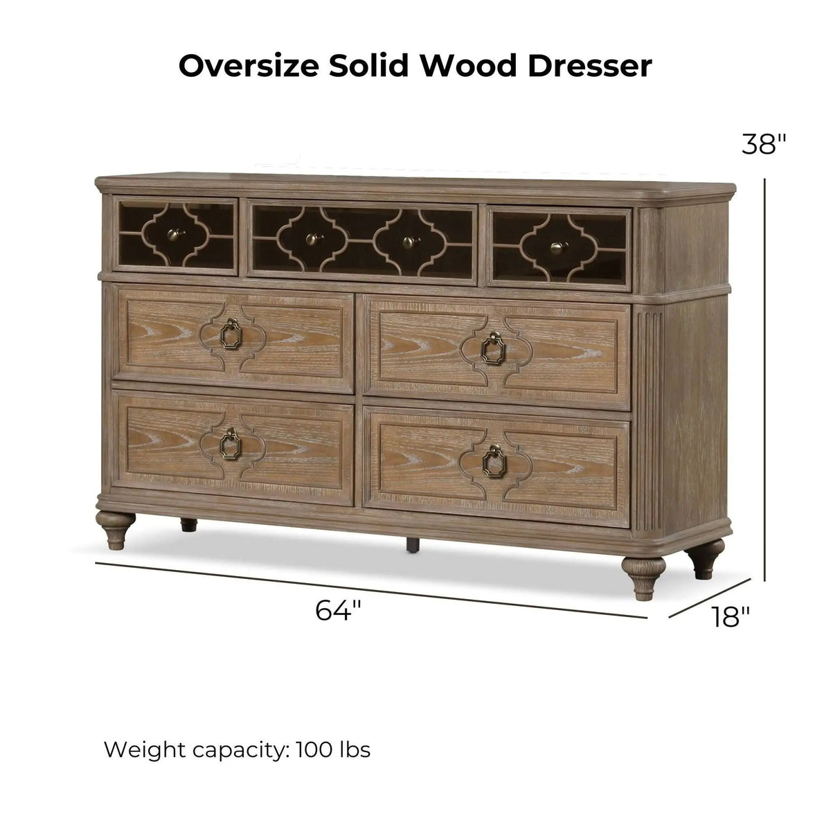 Oak Dovetail Dresser | 64 Inch Width | Rustic Oak Finish | Solid Wood Construction