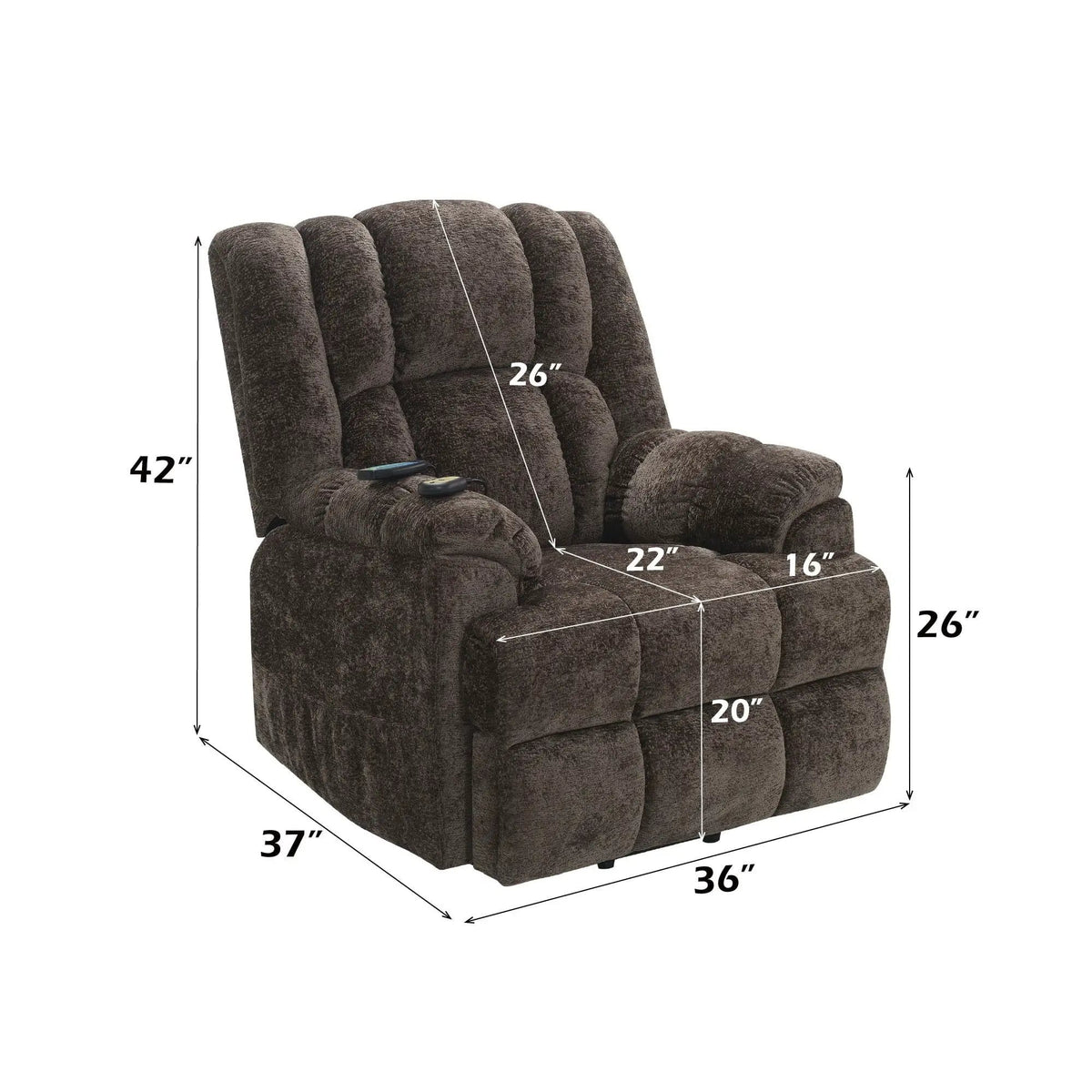 Power Motion Recliner With Lift Heating Massage Function - Massage Chair | 37 x 36 x 42 in | Chenille & Fabric | Brown