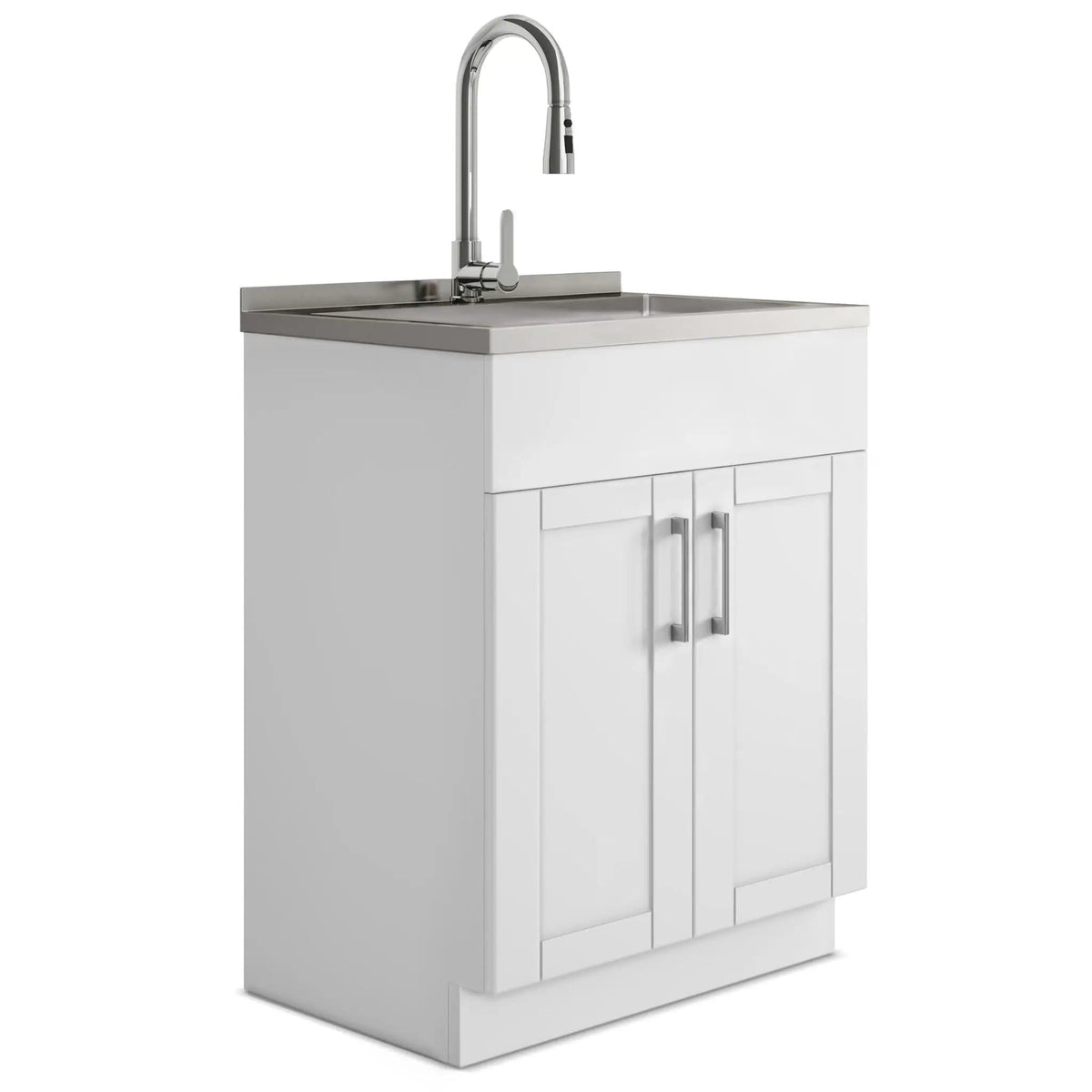 Shaker Modern Wide, Laundry Cabinet With Faucet And Stainless Steel Sink Vanity | 2 Pieces | Stainless Steel | Bathroom