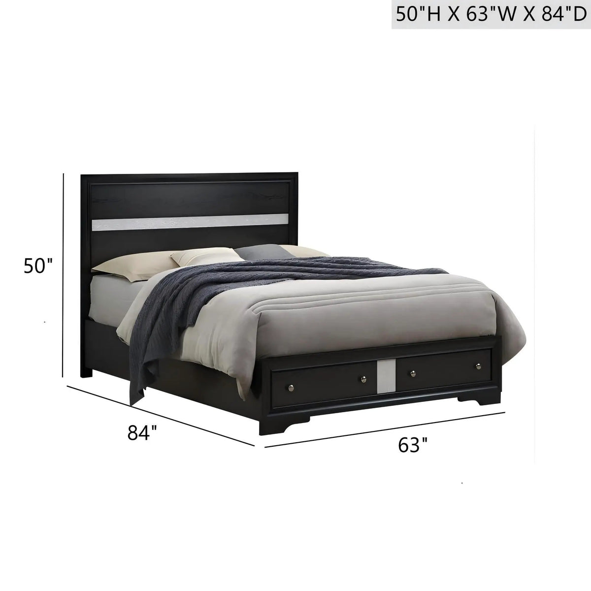 Madrid Queen Storage Bed | Two Built-In Drawers | Nickel Handles | Black Wood Grain Finish