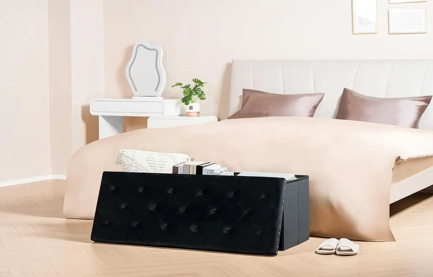 Black Premium Velvet Storage Ottoman Bench Bedroom from PriceLows™