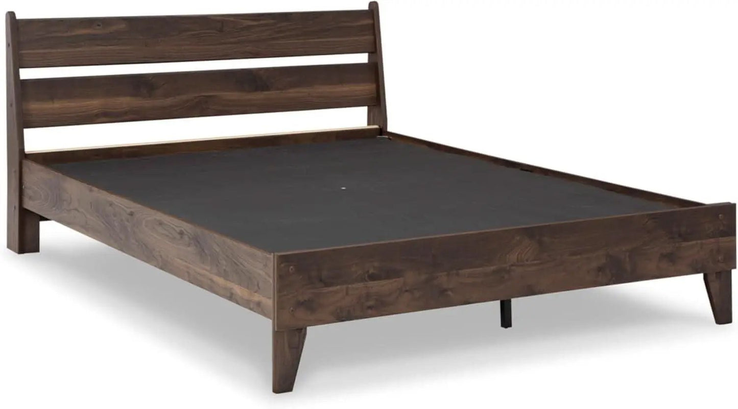 Queen Panel Platform Bed Dark Brown Walnut Storage from PriceLows™