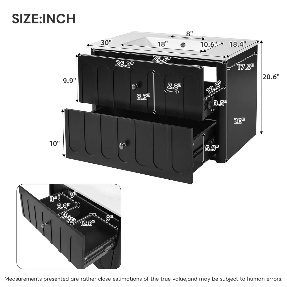 Floating Bathroom Vanity | Soft Close Drawers | Round Edge Basin