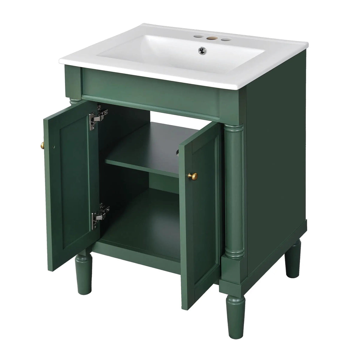 24 Inch Bathroom Vanity With Top Sink | 2 Tier Storage Cabinet | Retro Metal Handles | Soft-Closing Hinges