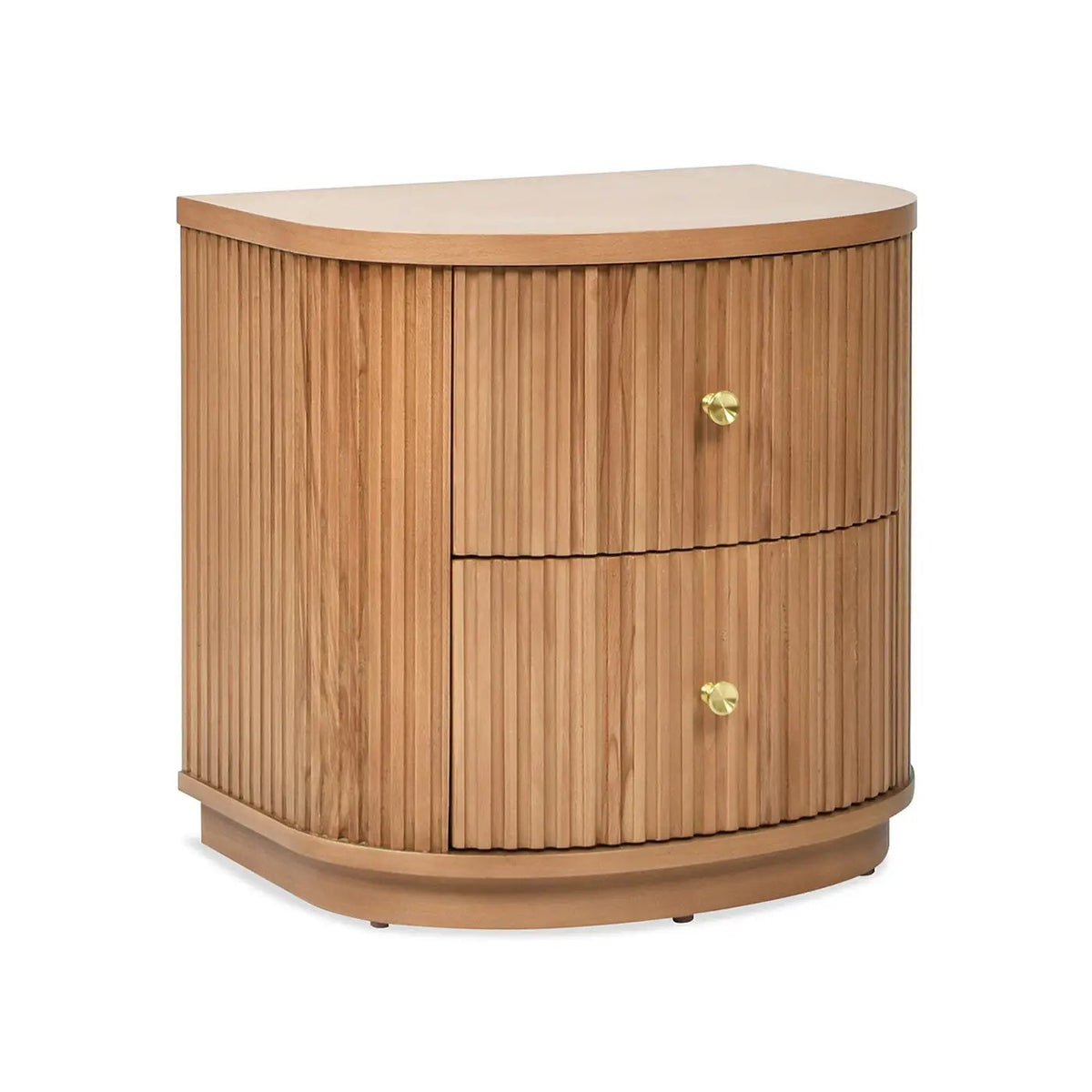 Valentine 2 Drawer Side Table | American Beech Wood | Half-Moon Shape | Fluted Carved Details