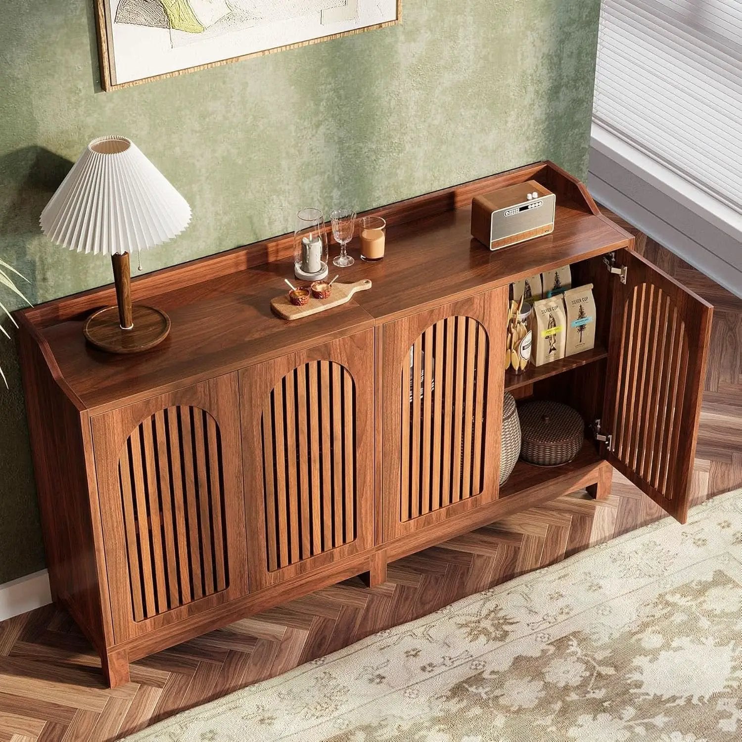 57 Inch Farmhouse Sideboard Cabinet With Adjustable Shelves from PriceLows™