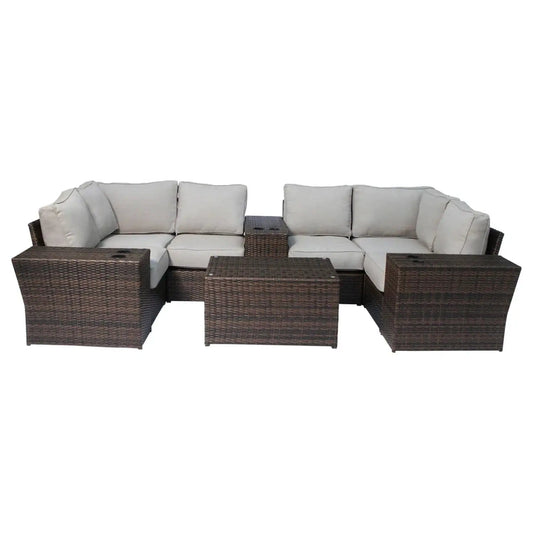 Wicker Outdoor Sectional With Weather Resistant Cushions And Table 2 Piece Outdoor | 2 Piece Outdoor Set | Wicker & Aluminum | Living Room