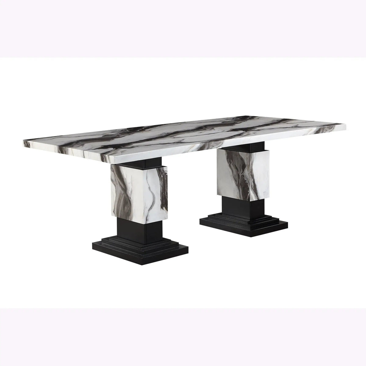 Dining Table Set | Faux Marble Finish | Pedestal Base | 4 Chairs