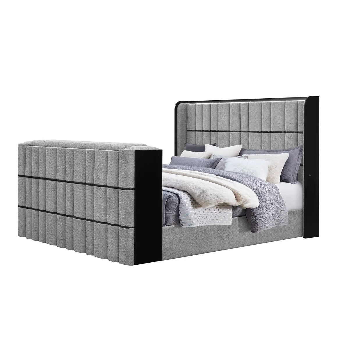Isaiah Bed With TV Lift | LED Lights | Built-In Speakers | Fireplace