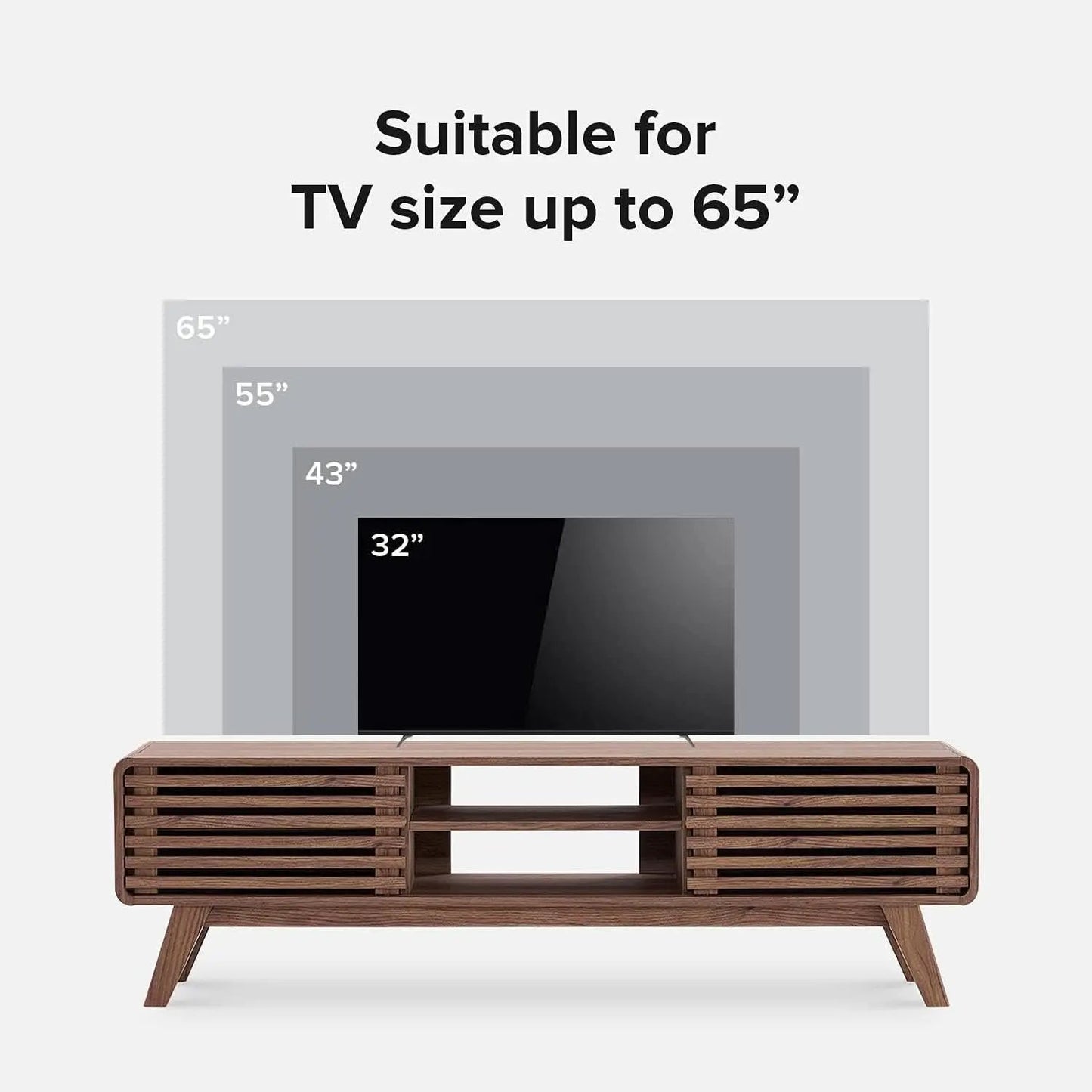 59 Inch Walnut TV Stand Mid Century Modern Console from PriceLows™