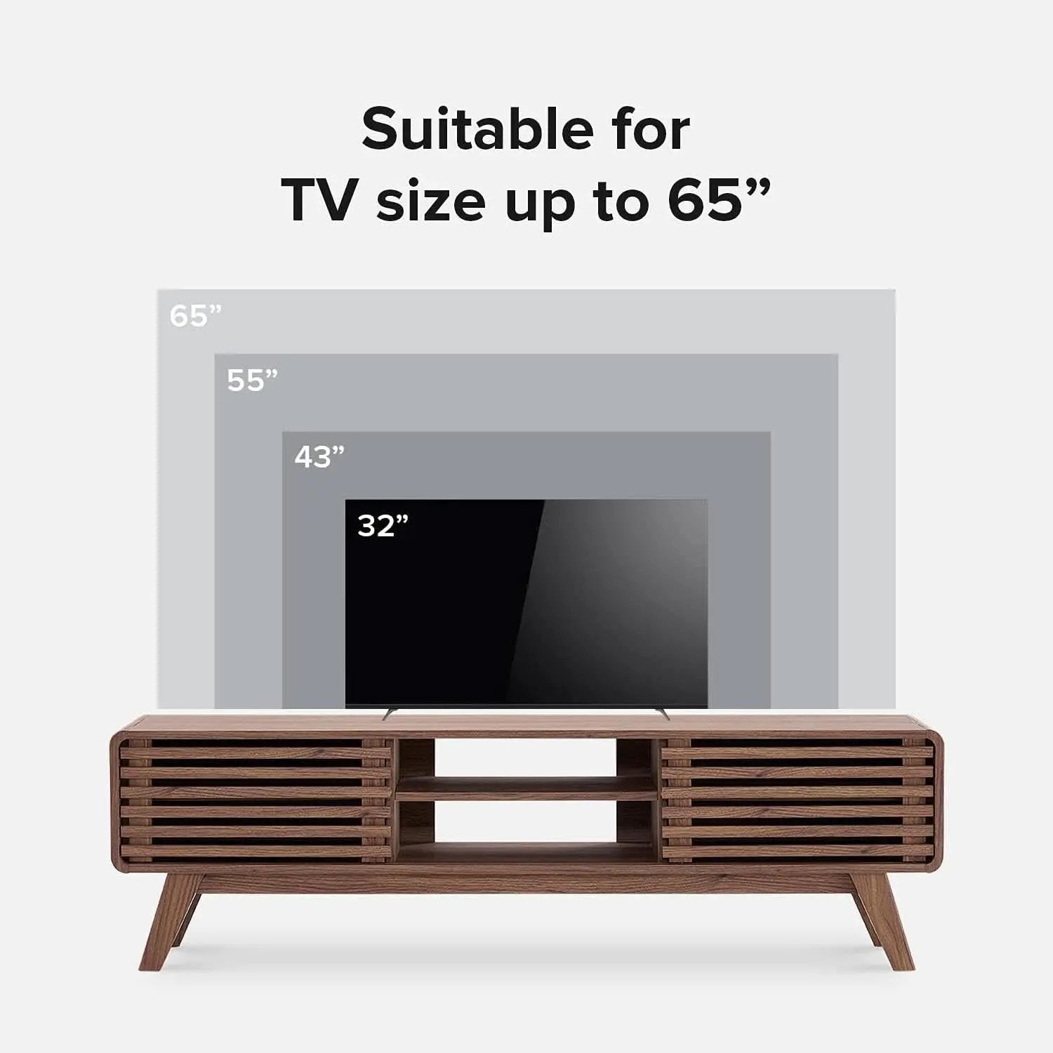 59 Inch Walnut TV Stand Mid Century Modern Console from PriceLows™
