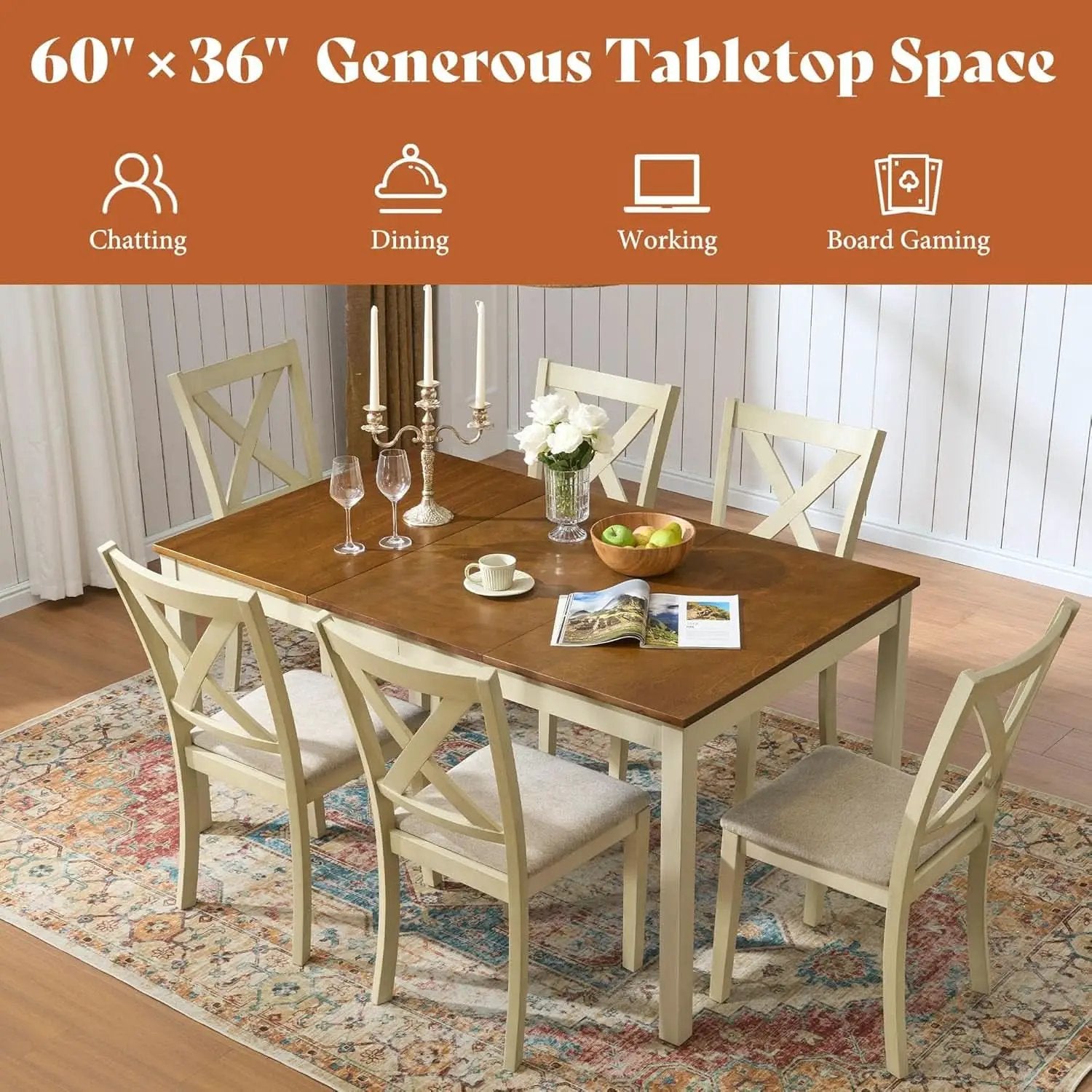 Farmhouse Handcrafted SolidWood Dining Table Set Cream from PriceLows™