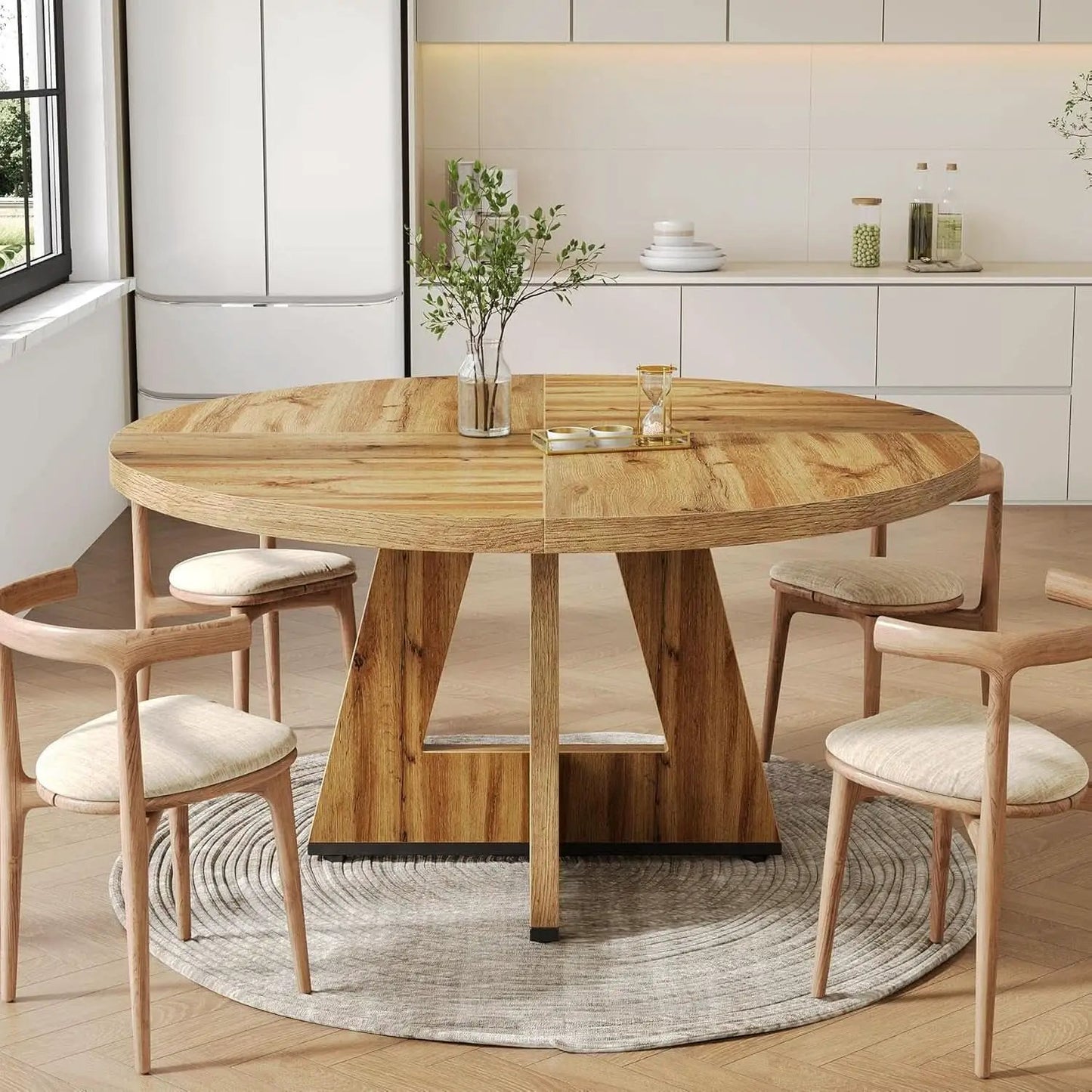 Round Dining Table 47 Inch For 4 To 6 With Wooden Pedestal from PriceLows™