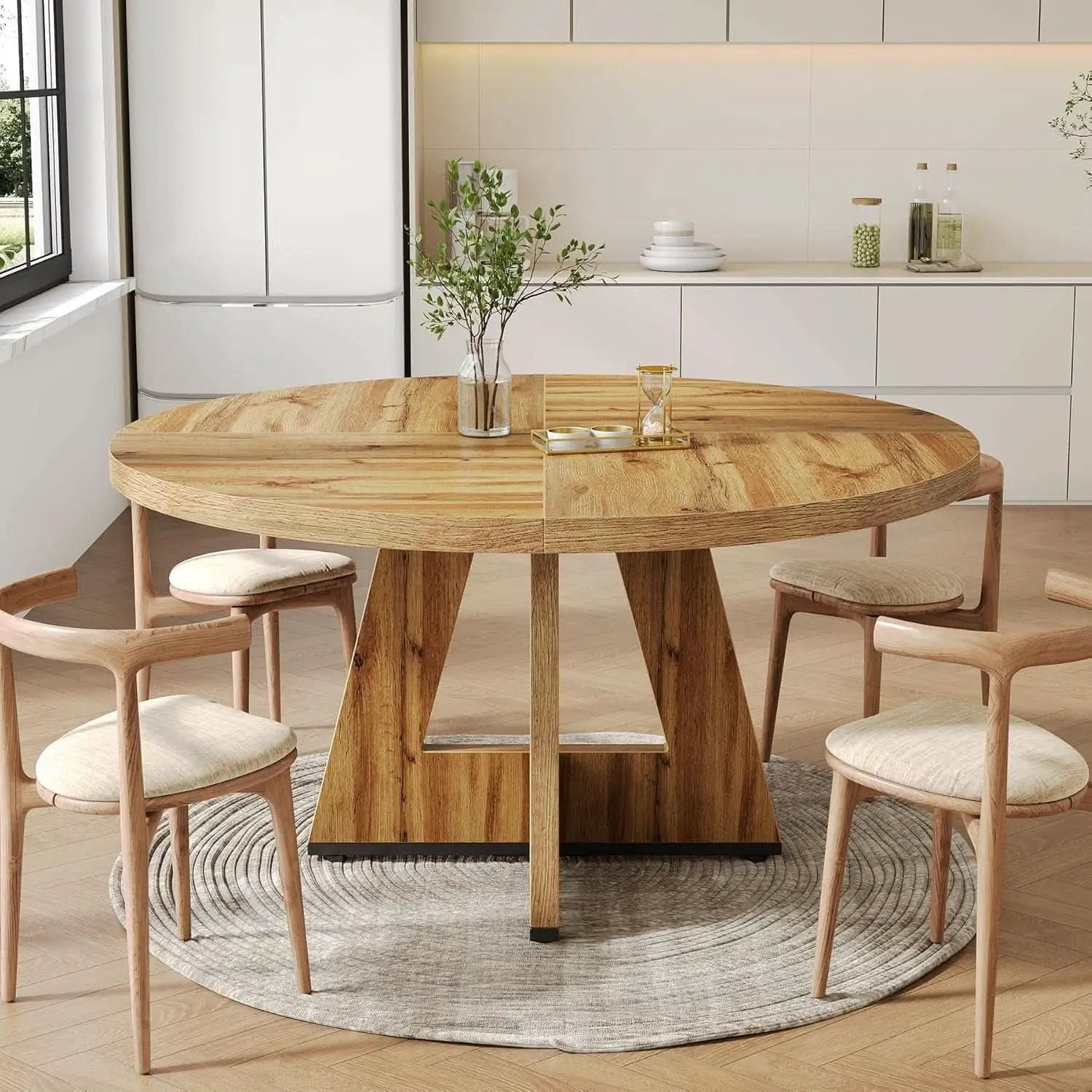 Round Dining Table 47 Inch For 4 To 6 With Wooden Pedestal from PriceLows™