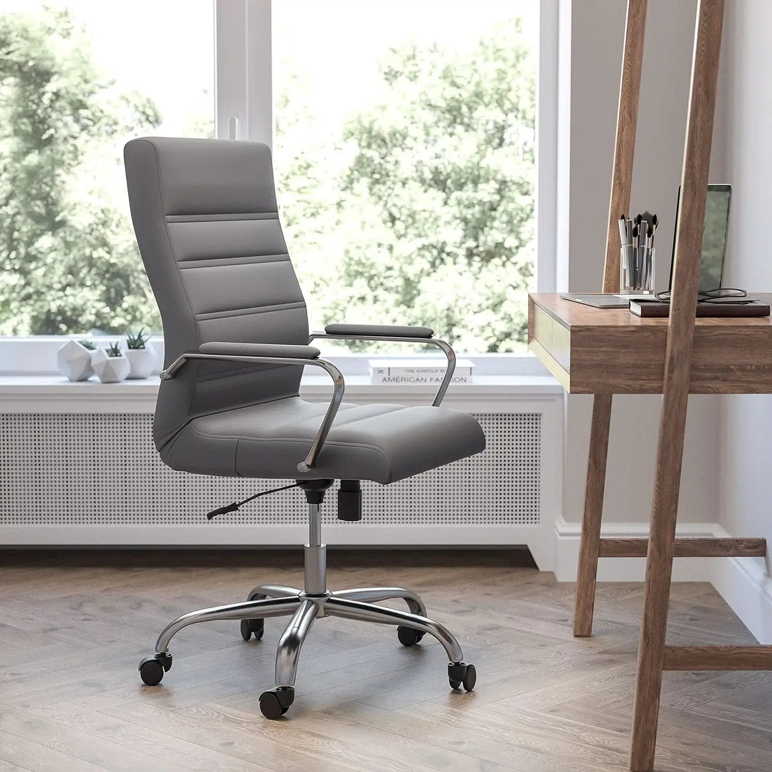 Whitney High Back Leather Office Chair With Adjustable Height Gray Chrome from PriceLows™