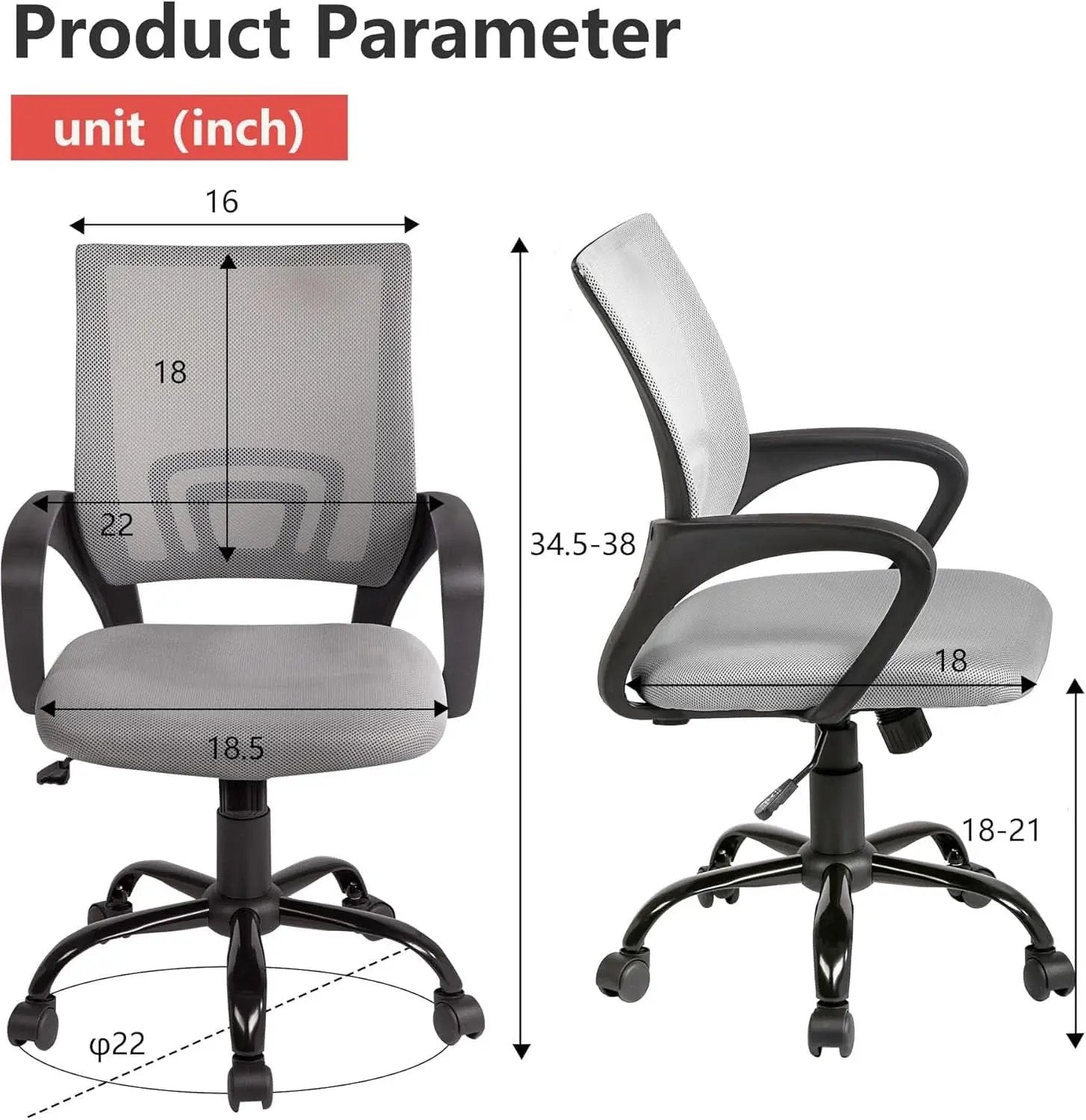 Ergonomic Mesh Office Chair With Lumbar Support Grey from PriceLows™