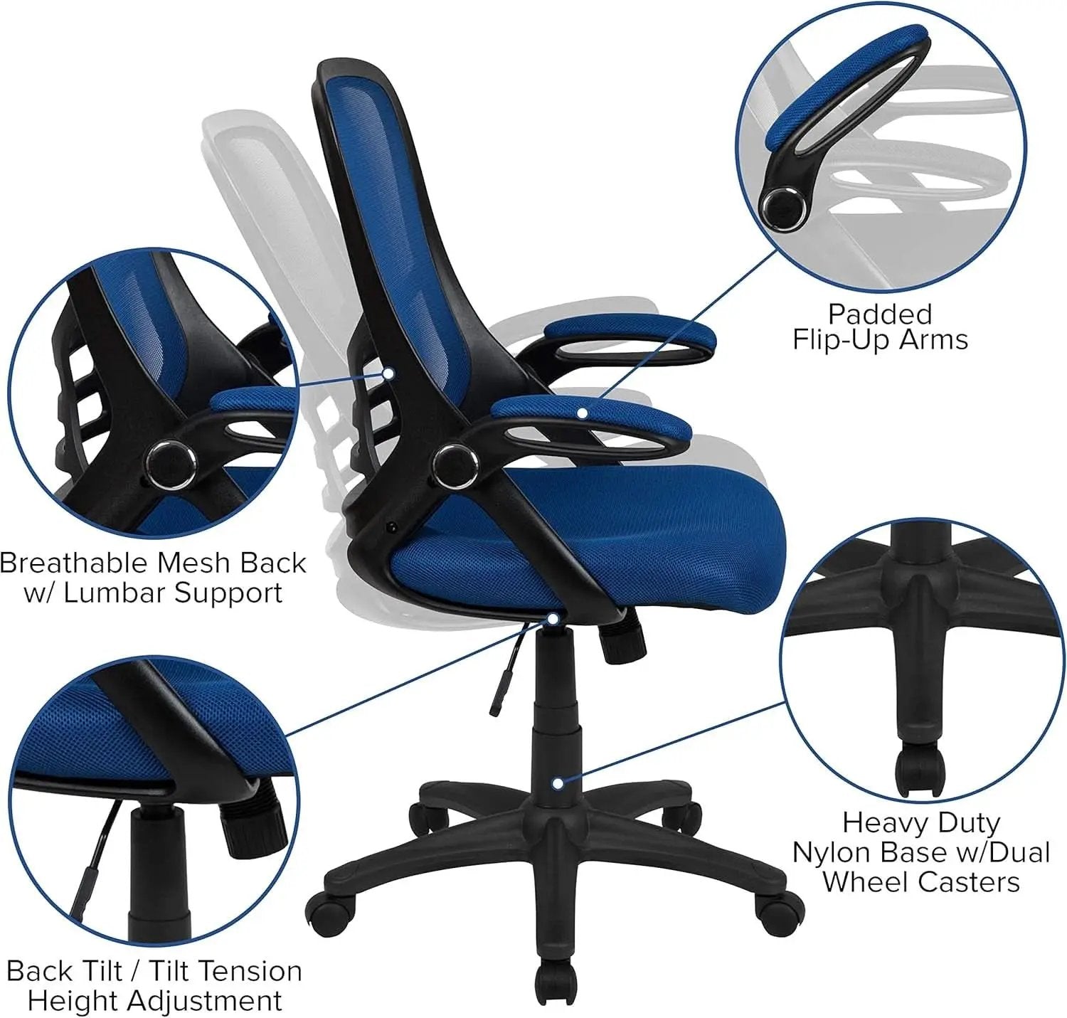 Swivel Office Chair With Lumbar Support And Flip Up Armrests from PriceLows™