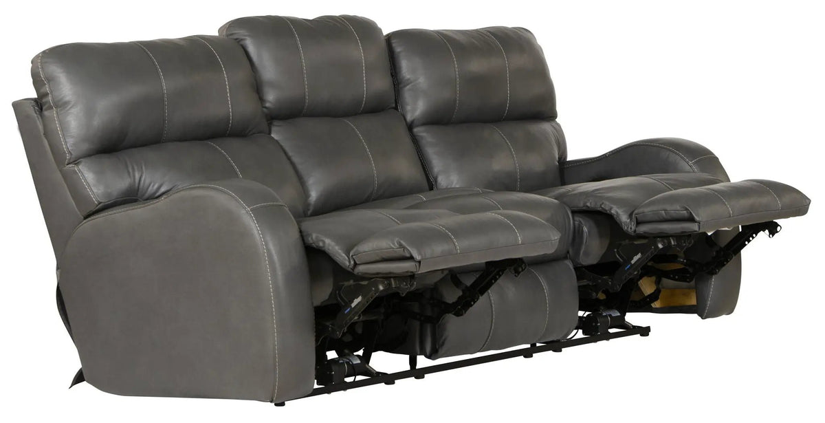 Power Reclining Sofa | Genuine Italian Leather | Lay Flat | Black Gunmetal