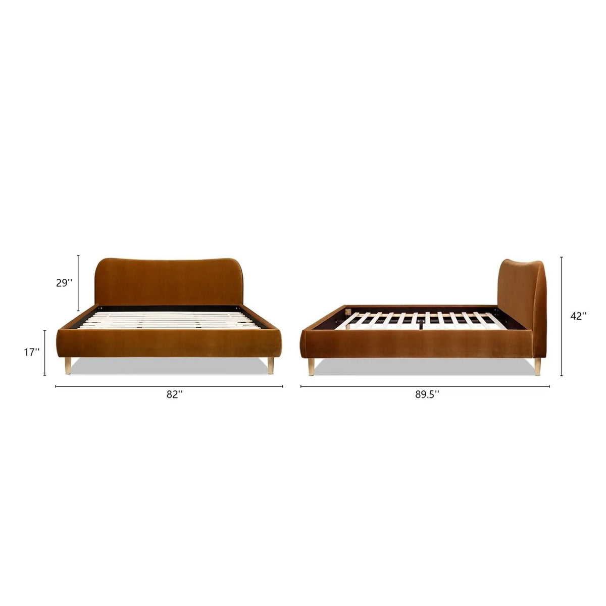Roman Upholstered Platform Bed | Curved Headboard | Upholstered Rails | Eco-Friendly Construction