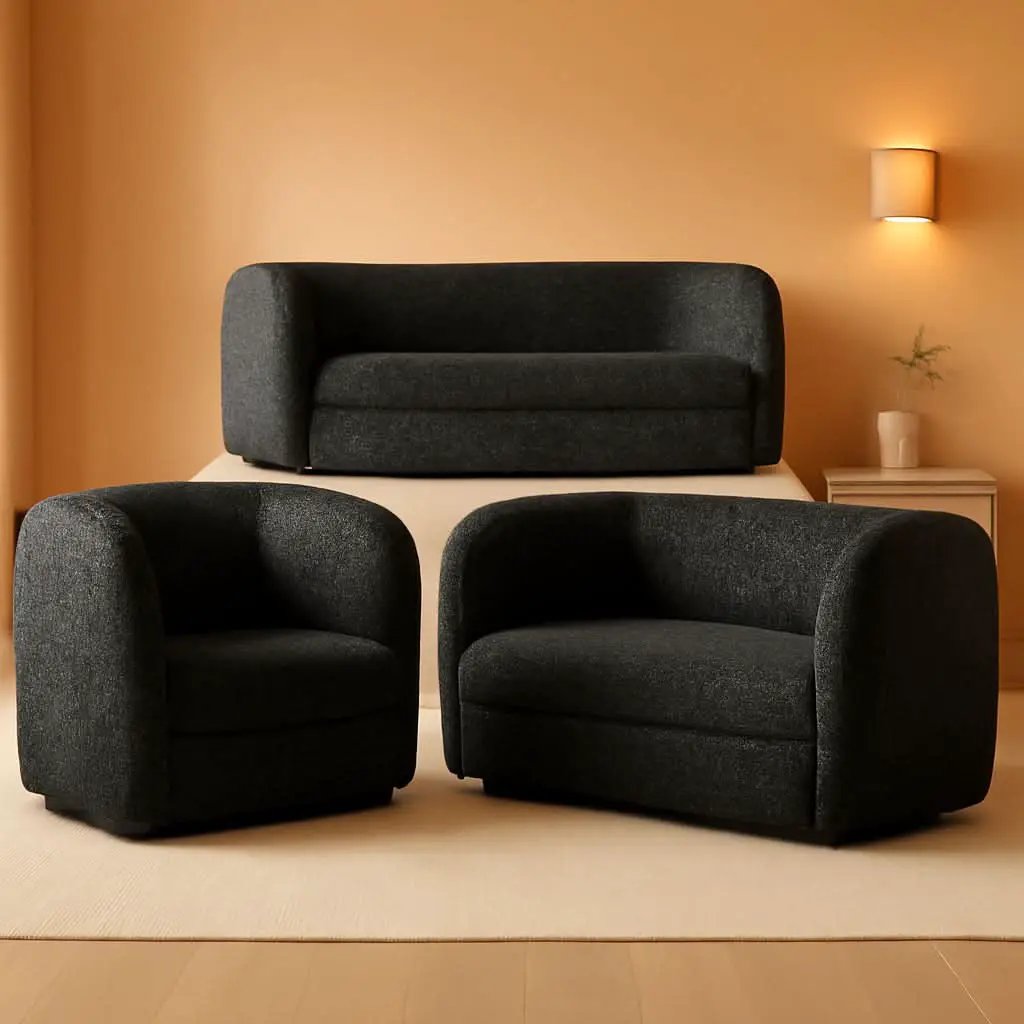 Nimiane Modern Boucle Sofa Set Black With Curved Arms from PriceLows™
