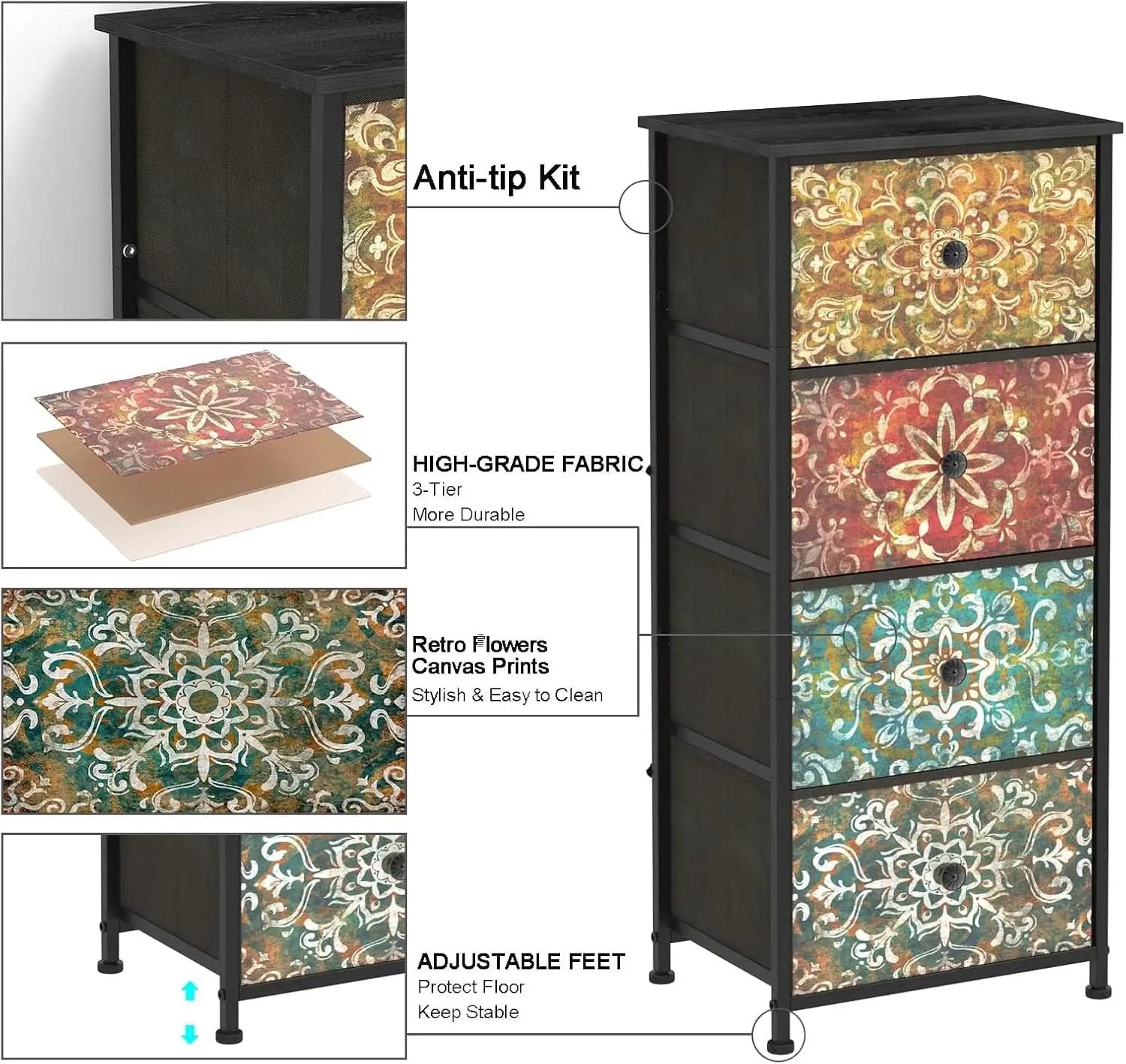 Mandala Fabric Drawers Dresser Narrow Chest Space Saving Bedroom from PriceLows™