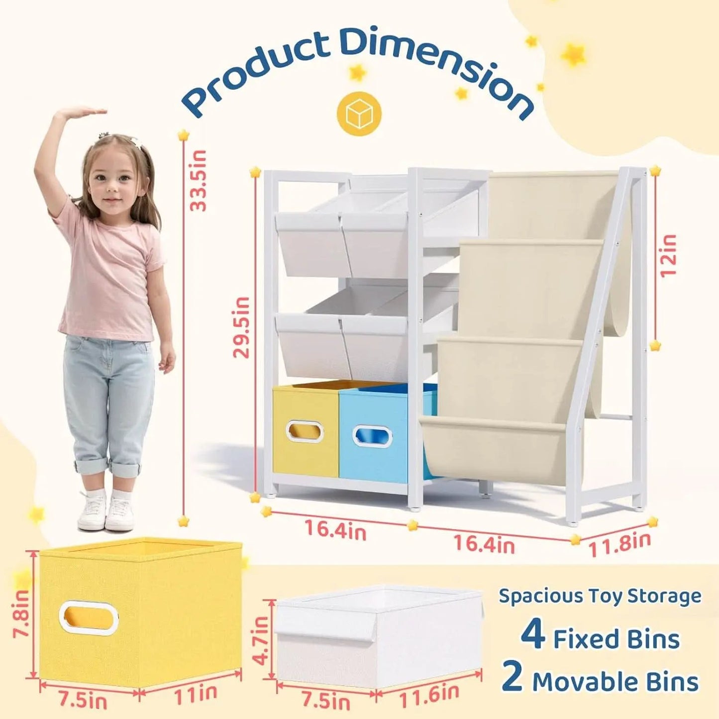 Kids Bookshelf Toy Storage Organizer With 6 Toy Bins from PriceLows™