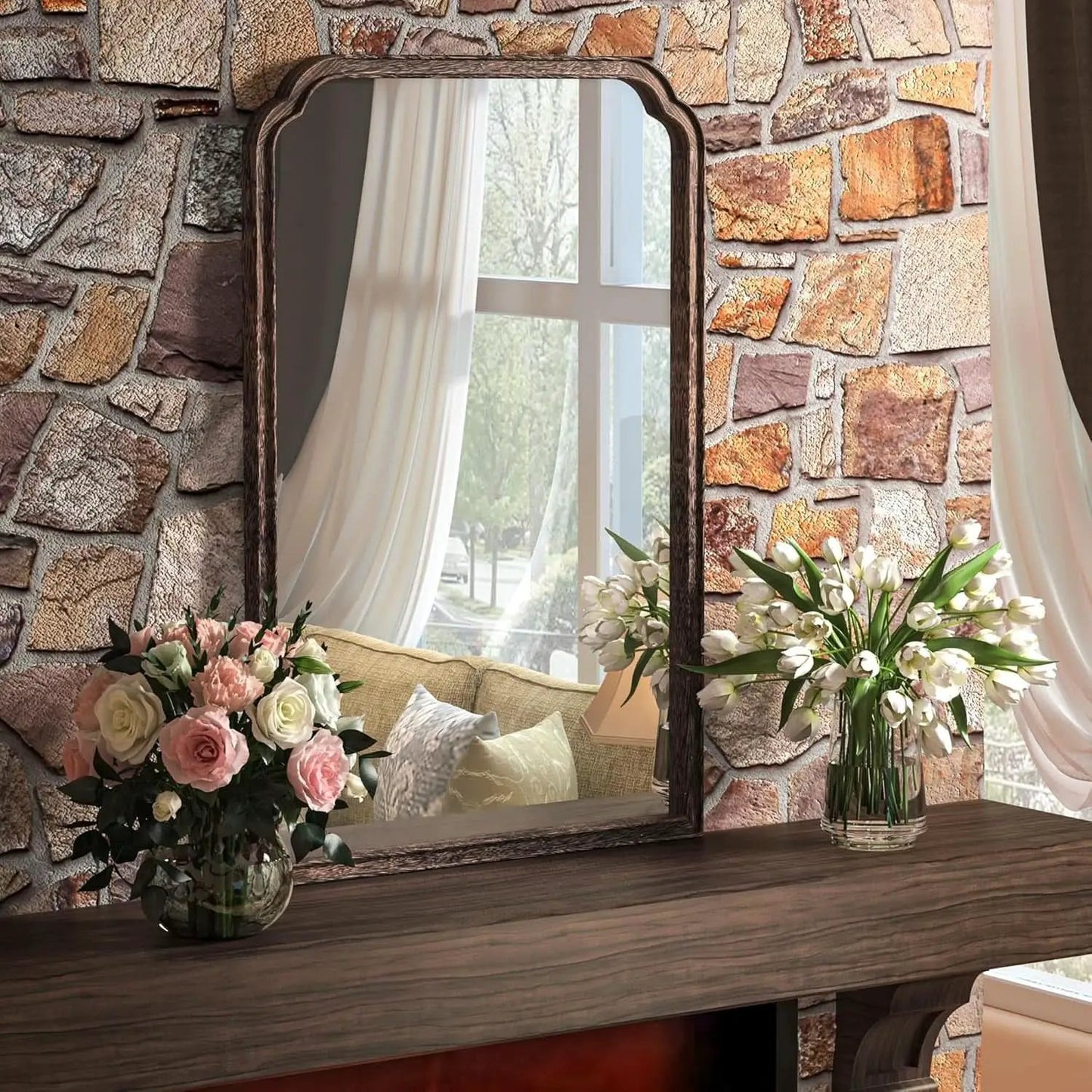 24 X 36 Solid Wood Bathroom Mirror Rustic Brown Frame For Living Room Bedroom Vanity from PriceLows™