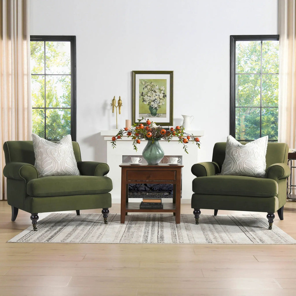 Alana Lawson Accent Arm Chair | Casters | Kiln-Dried Solid Wood Frame | Artisan Crafted