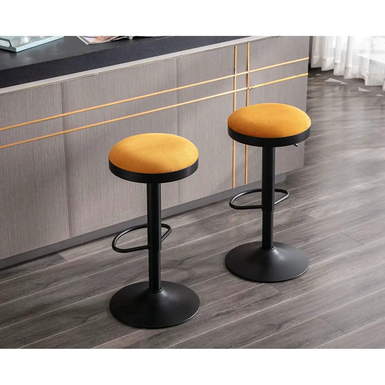 Yellow Fabric Swivel Bar Stool Set Of 2 Height Adjustable from PriceLows™
