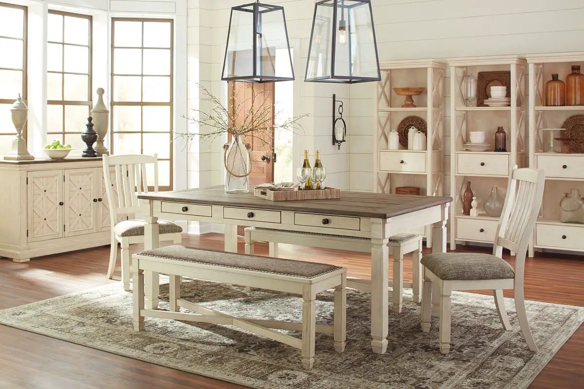 Bolanburg Dining Table Set | 5-Piece Rectangular | Two-Tone Oak And Acacia | Antique White