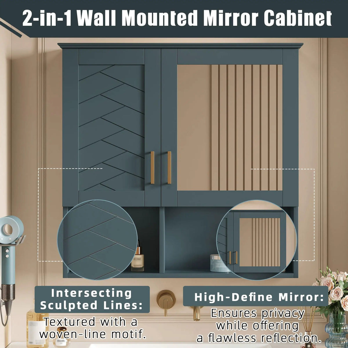 Wall Mounted Mirror Cabinet | Soft Close | Adjustable Shelves | HD Mirror