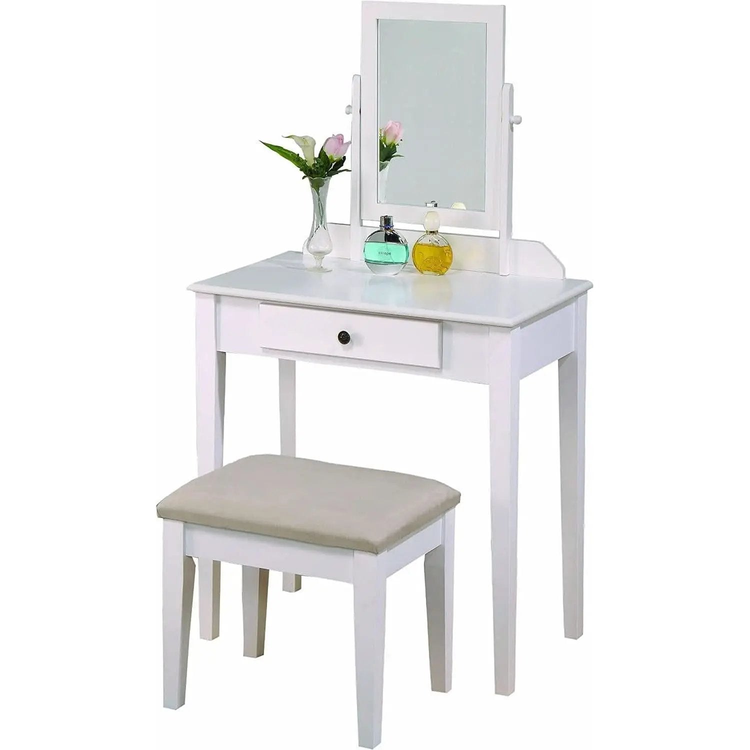 White Transitional Vanity Table and Stool Set for Bedroom from PriceLows™