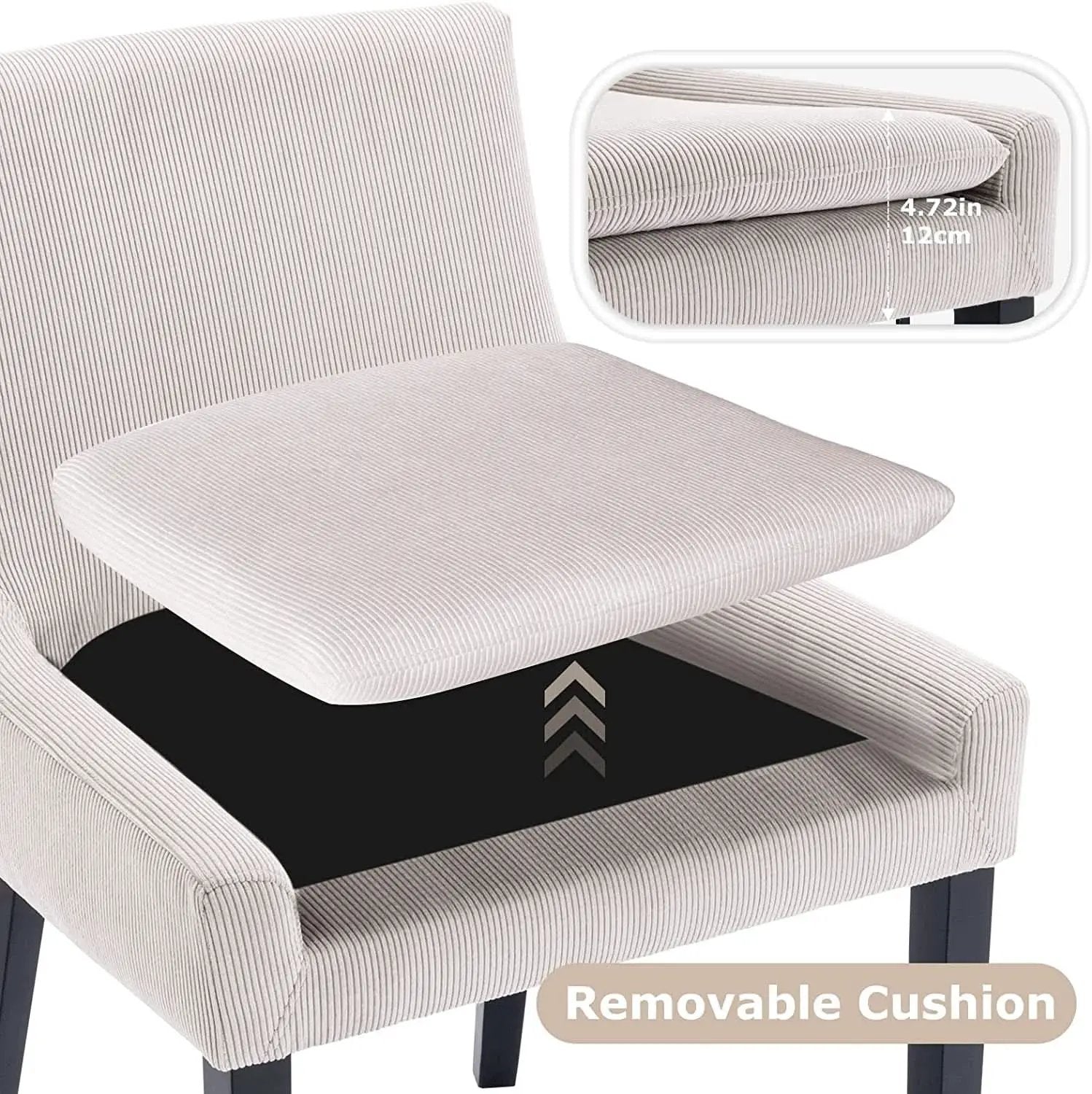 Beige Corduroy Dining Chairs With Wood Legs Set Of 6 from PriceLows™