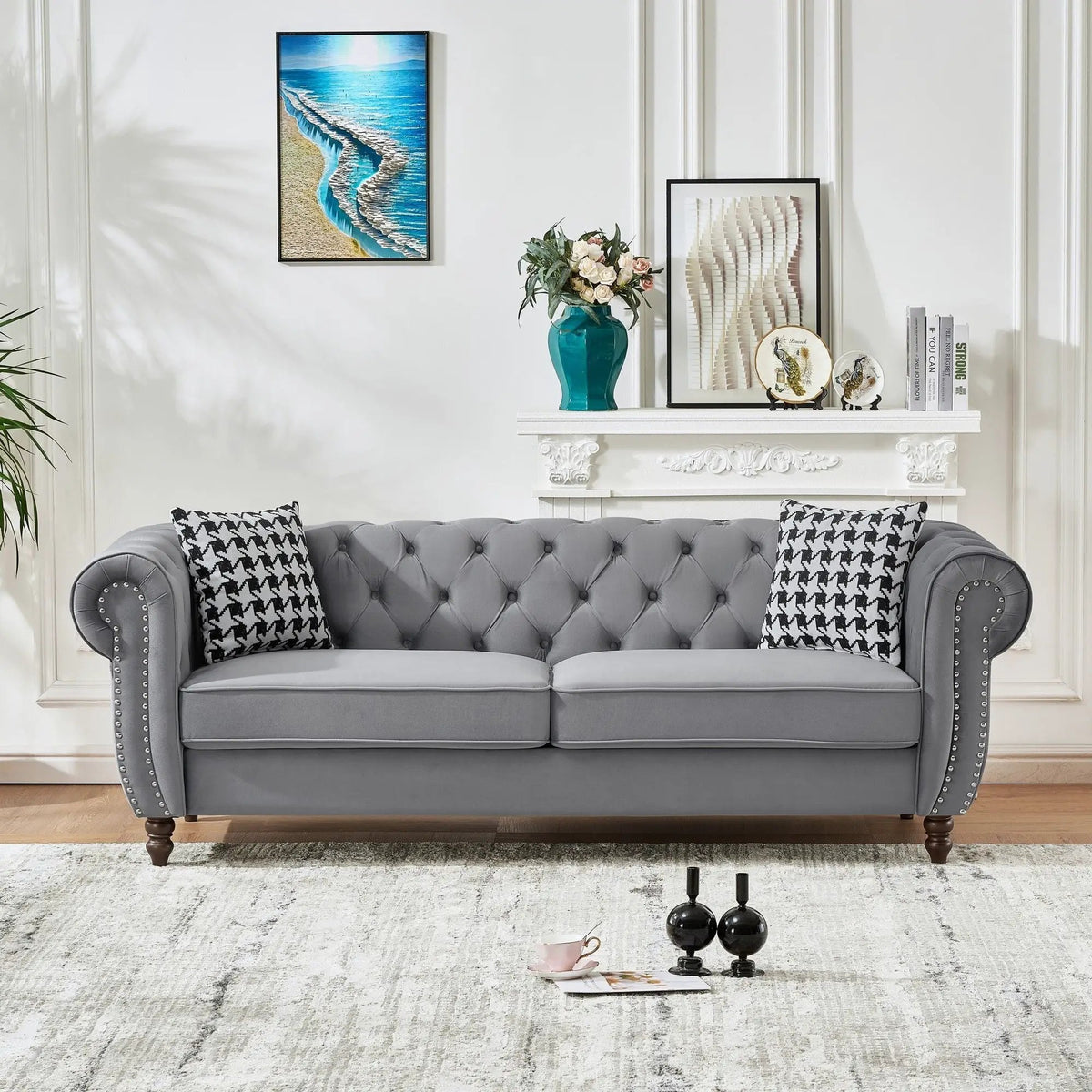 Sofa | Chesterfield Roll Arms | Tailored Fabric | 3 Seater