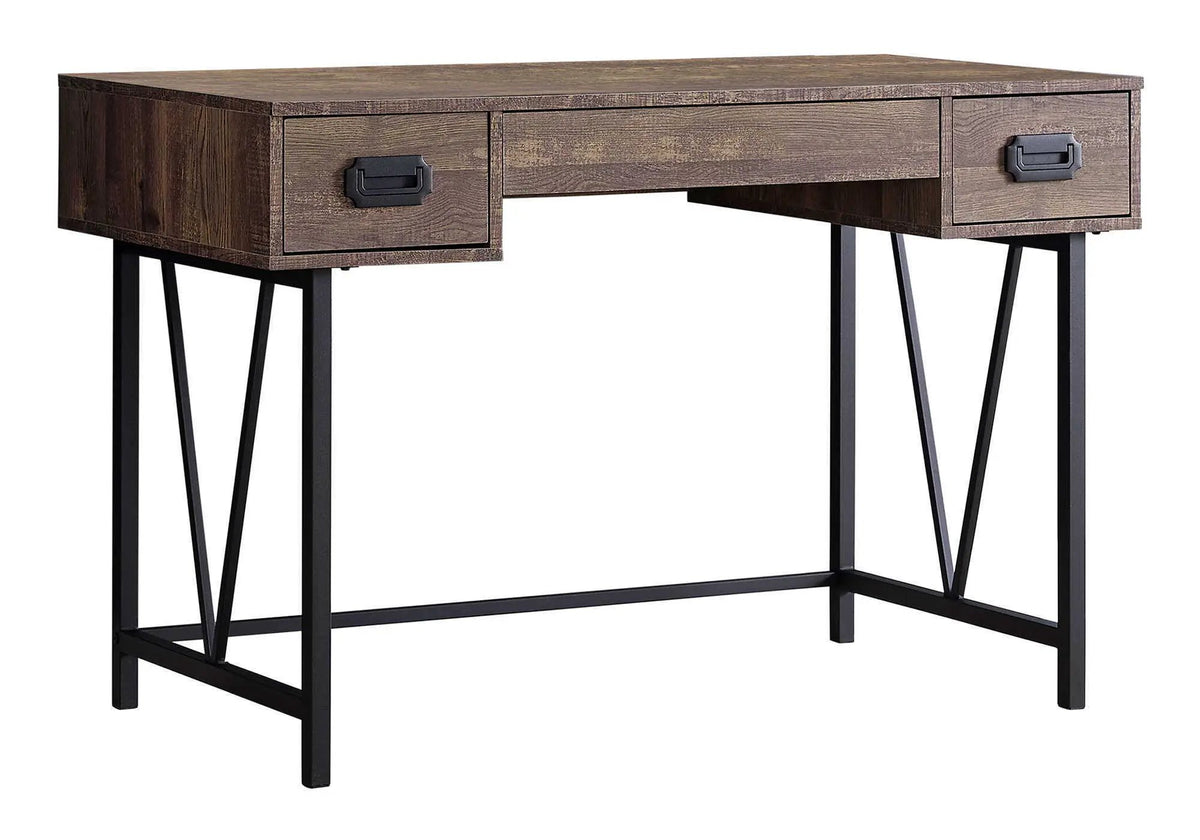 Transitional Computer Desk | Thick Paneled Design | Two Side Drawers | Metal Glides
