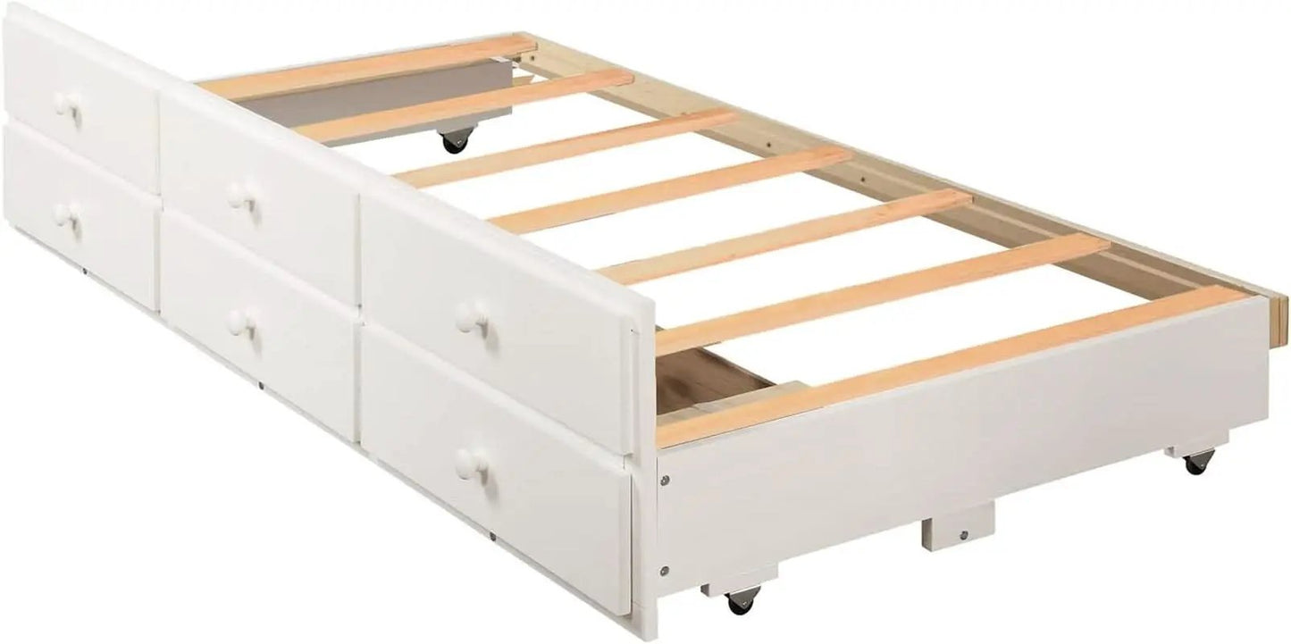Twin Over Twin Bunk Bed With Trundle And Drawers White from PriceLows™