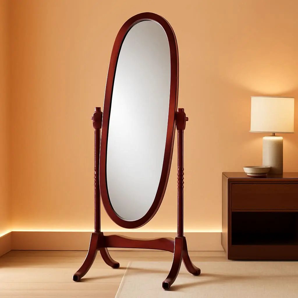 Cherry Finish Cheval Floor Mirror With Tilting Feature from PriceLows™