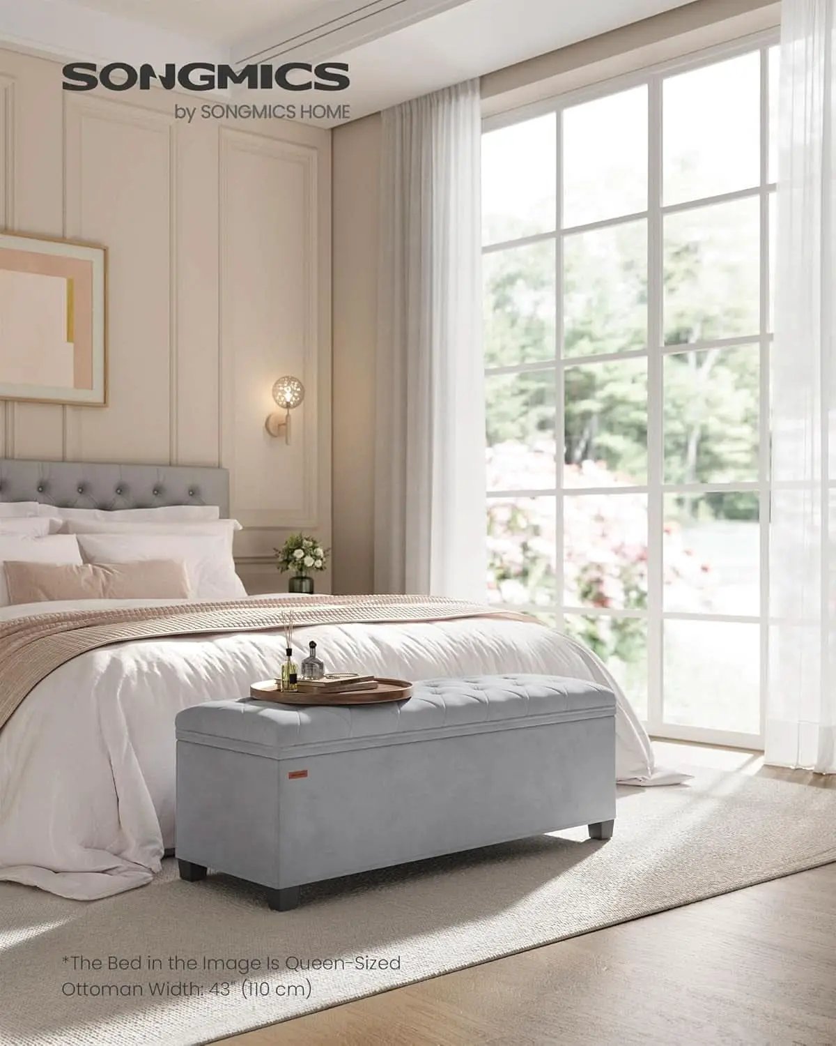 Dove Gray Velvet Storage Ottoman Bench 43 Inches Length from PriceLows™