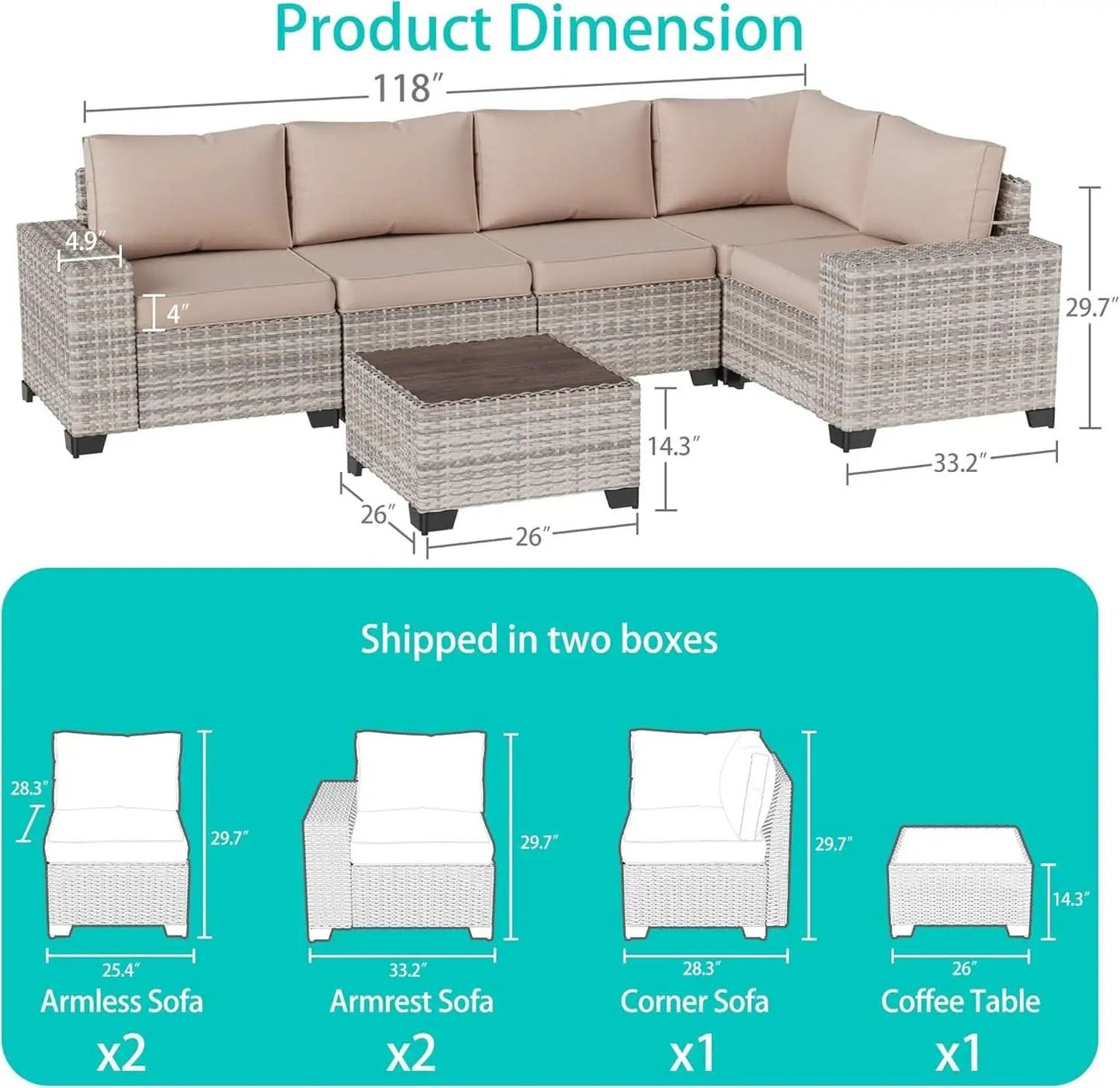 Beige 6 Piece Wicker Patio Sofa Set With Thick Cushions from PriceLows™
