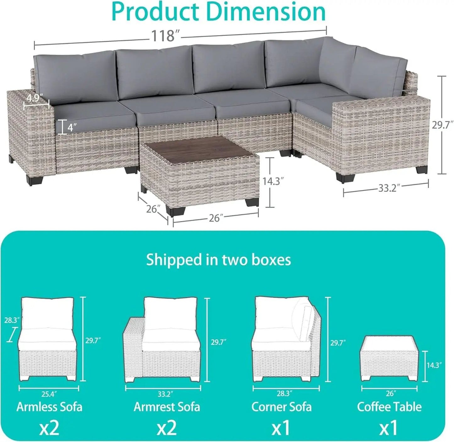 6-Piece Outdoor Wicker Patio Set With Grey Cushions from PriceLows™