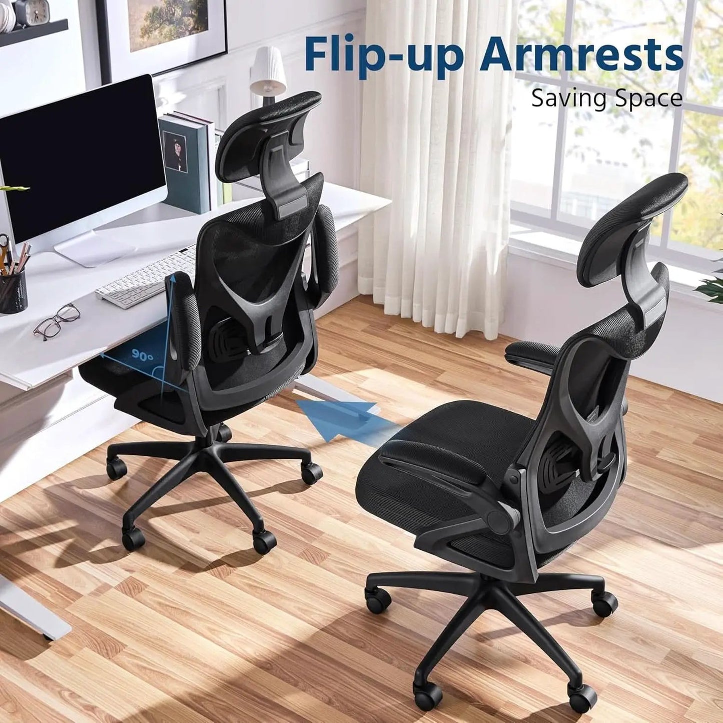 Black Ergonomic Office Chair With Adjustable Headrest And Flip Up Armrests from PriceLows™