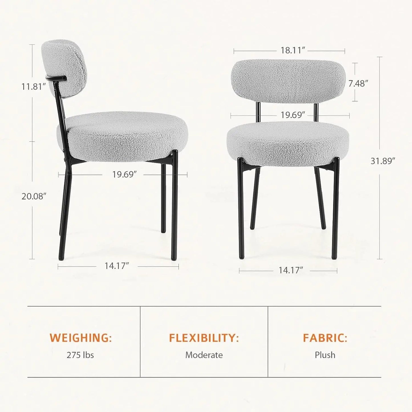 Boucle Upholstered Dining Chairs Set Of 4 With Curved Backrest Metal Legs Grey from PriceLows™