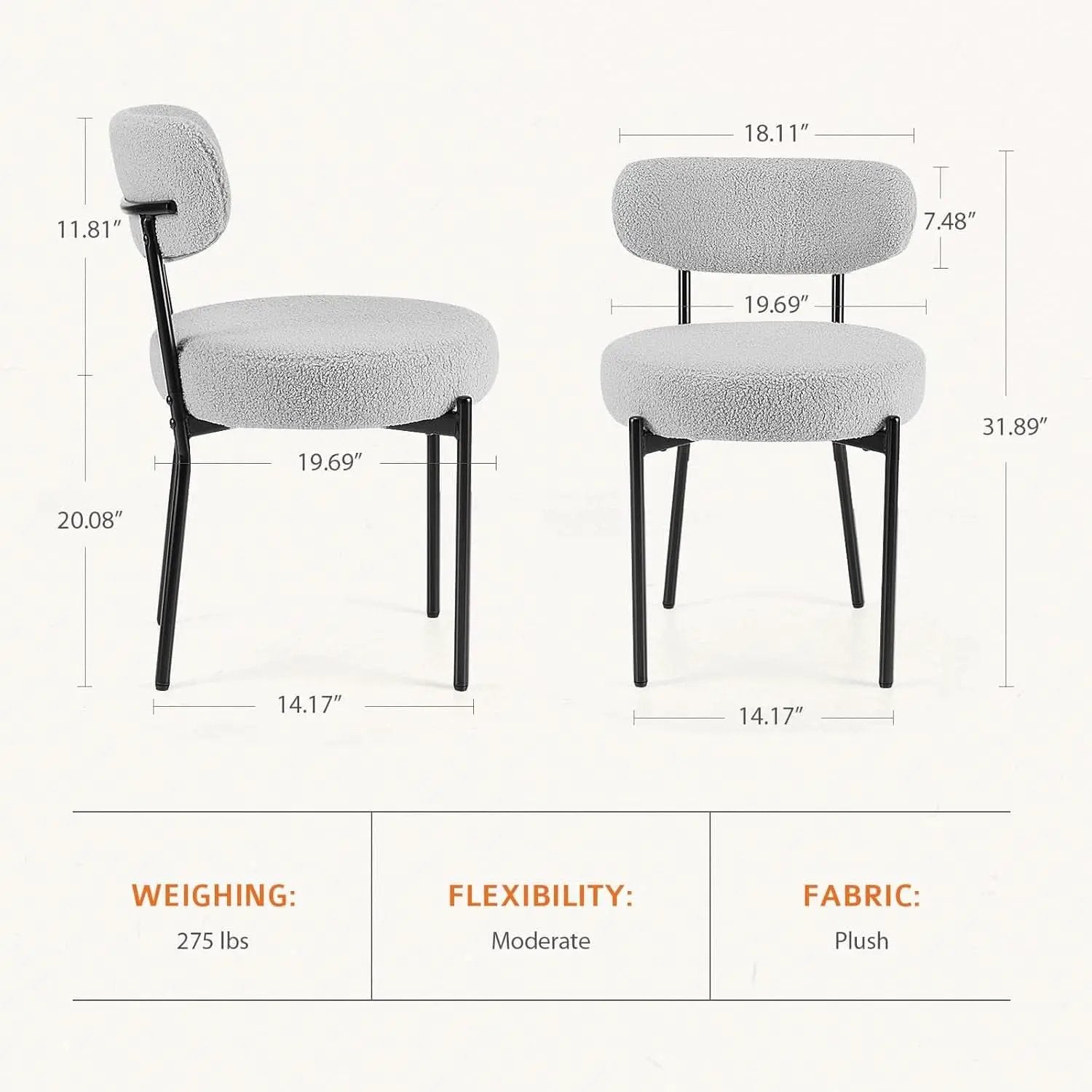 Boucle Upholstered Dining Chairs Set Of 4 With Curved Backrest Metal Legs Grey from PriceLows™