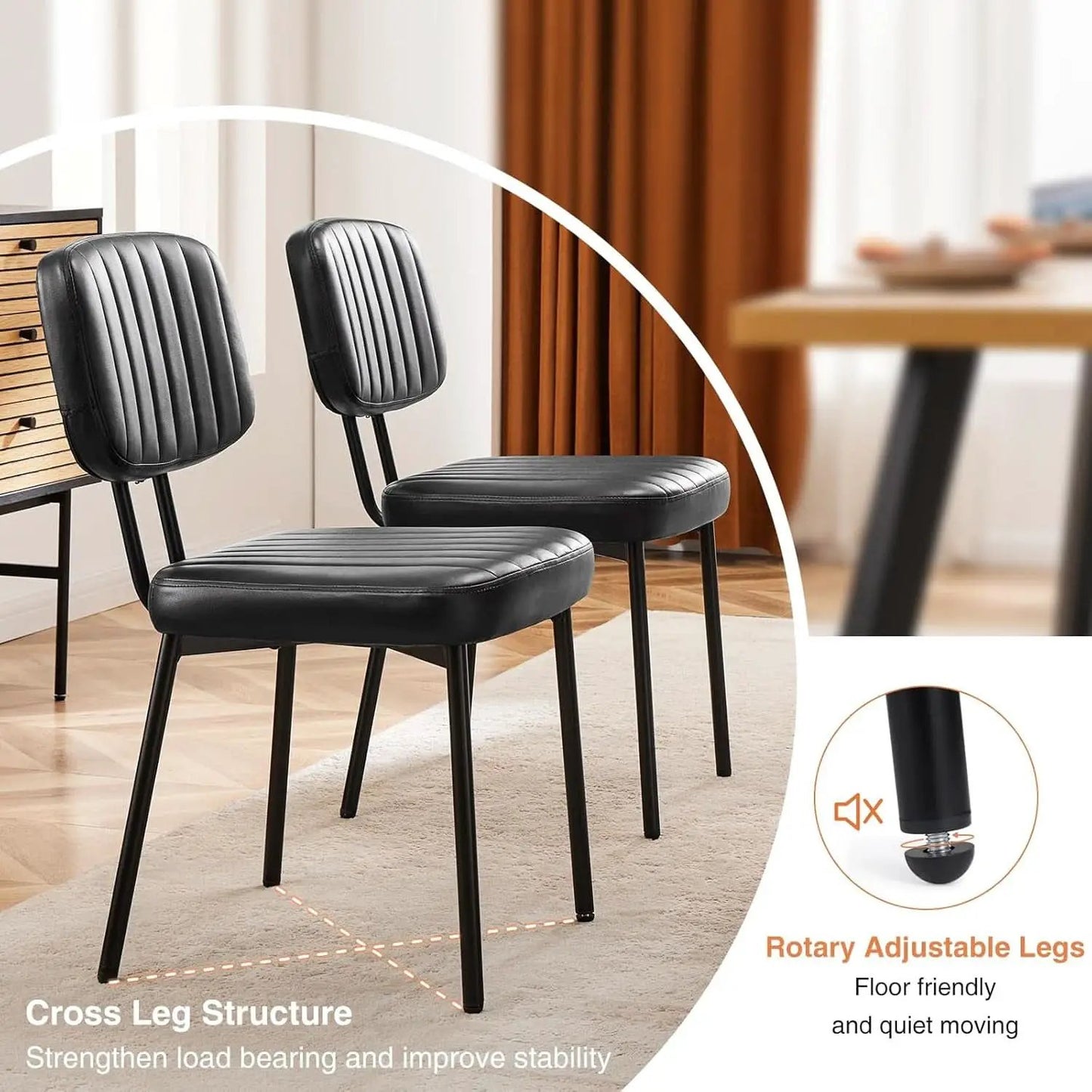Dining Chairs Set Of 4 Black Faux Leather Seats Mid Century from PriceLows™