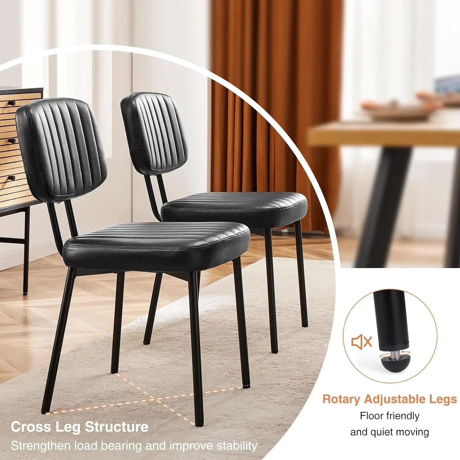 Dining Chairs Set Of 4 Black Faux Leather Seats Mid Century from PriceLows™