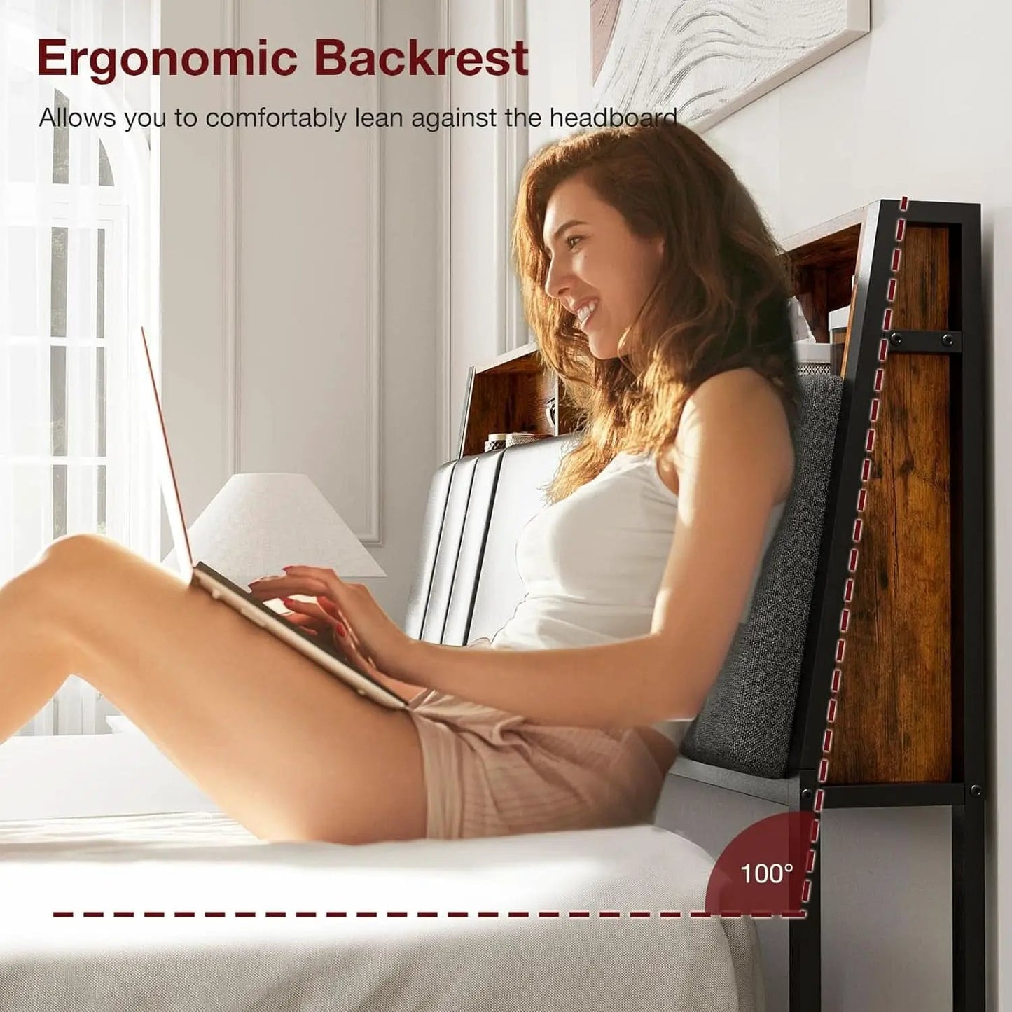 Ergonomic Queen Size Headboard with LED Lights Storage from PriceLows™