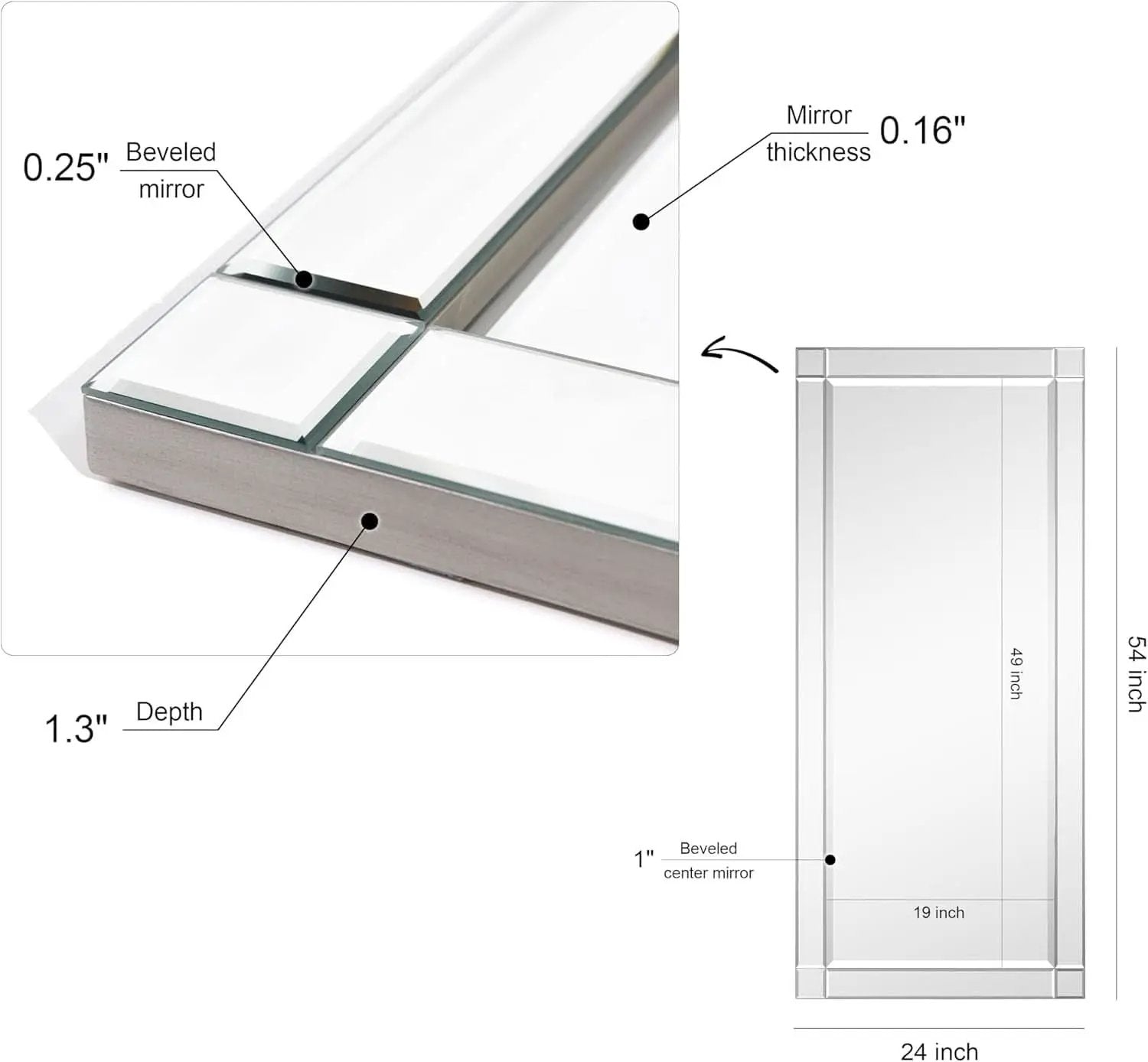 Modern Squared Corner Rectangle Wood Wall Mirror 24 x 54 from PriceLows™